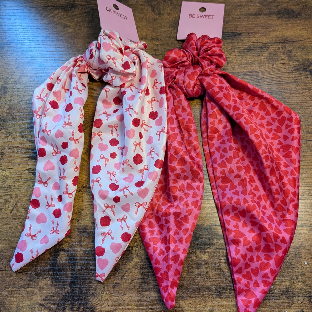 Pink and Red Kids Hair Scrunchies Set